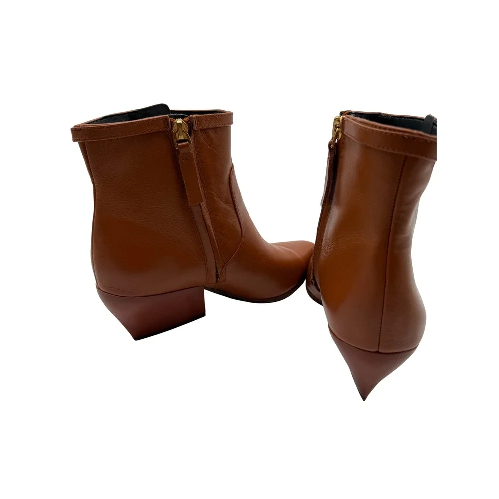 Franco Sarto Amber Leather Ankle Boots‎ Womens 7M Brown Excellent  Buckle Zip